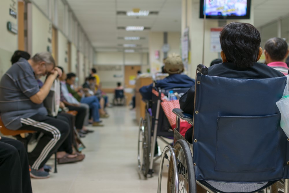 Hospital waiting area with no nurses